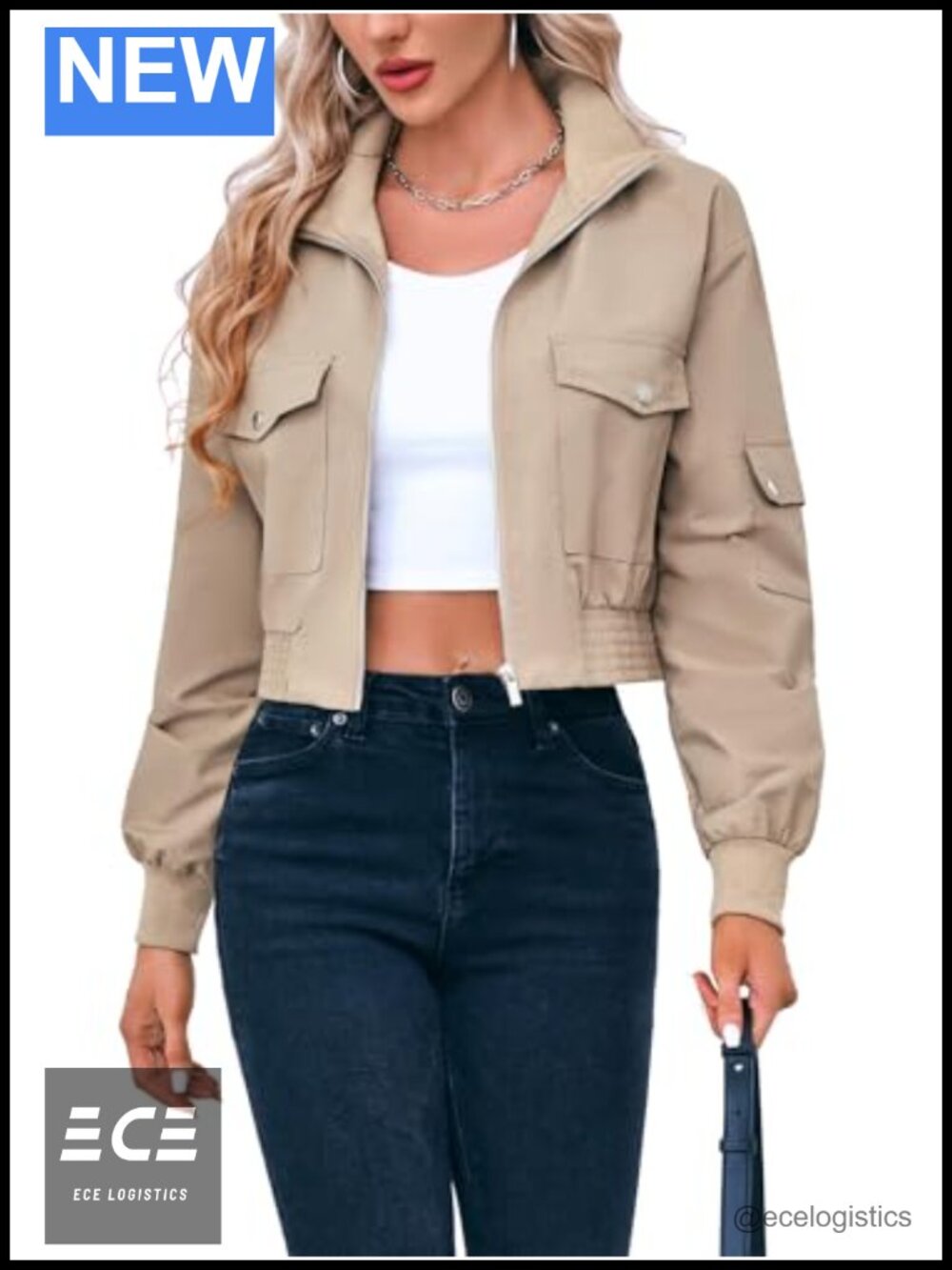 Cropped Bomber Jacket Lightweight Zip Up Short Coat Casual